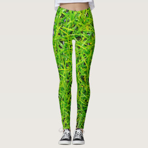 Levendig smaragdgroen grasveldgras leggings