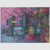 LEVENDIG SPOOKHUIS DECOUPAGE WEEFSEL PAPIER (Voorkant)