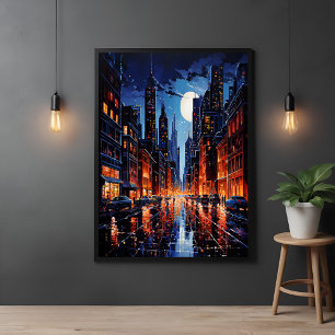 Levendig stadsbeeld bij Night Urban Art Perfect Poster