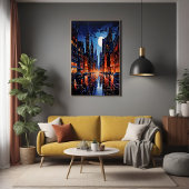 Levendig stadsbeeld bij Night Urban Art Poster