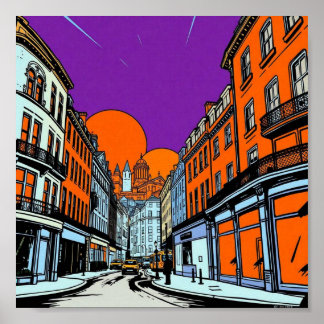Levendig Stedelijk Zonsondergang Stadssilhouet Art Poster