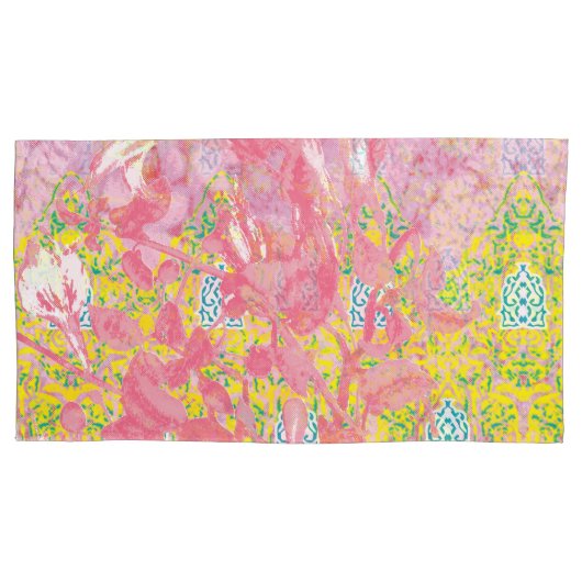 Levendig stofpatroon met roze, geel en kussensloop (Voorkant)