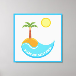 Levendig strand en oceaan lucht palmboom illustrat canvas afdruk
