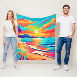 Levendig strand Sunset Art Fleece Deken
