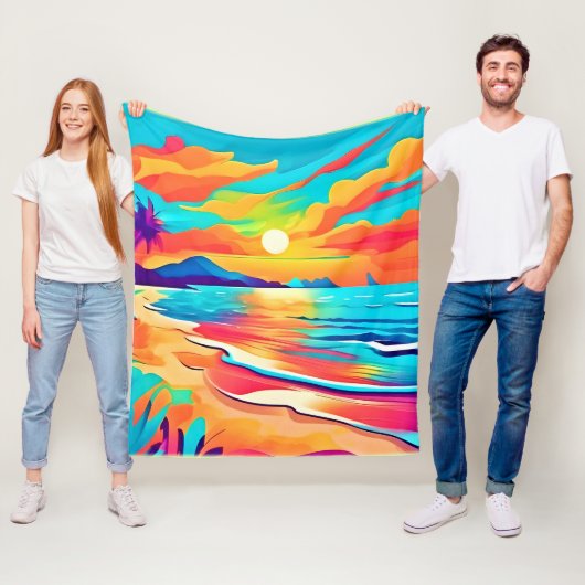 Levendig strand Sunset Art Fleece Deken (In situ)