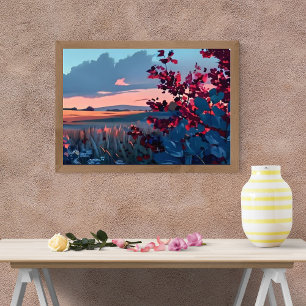 Levendig Sunset Field Landschap Foto Afdruk