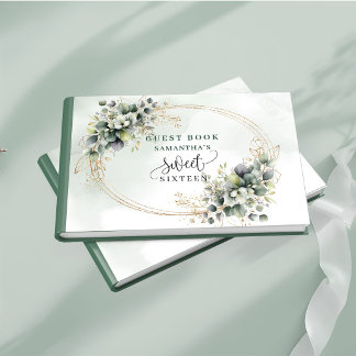 Levendig Sweet 16 groen en wit boho waterverf Gastenboek