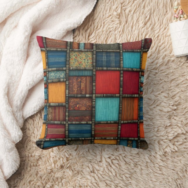 Levendig textiel patchwork in warme tinten kussen (Deken)