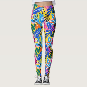 Levendig Tropisch Abstract Blad Kleurrijk Patroon Leggings