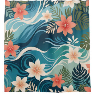 Levendig Tropisch Abstract Modern Groen Blauw Roze Douchegordijn