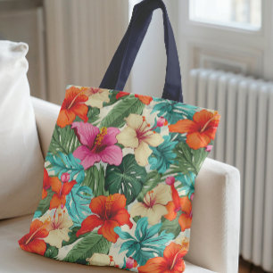 Levendig tropisch bloemenpatroon draagtas
