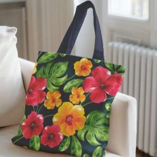 Levendig tropisch bloemenpatroon draagtas