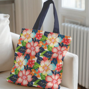 Levendig tropisch bloemenpatroon draagtas