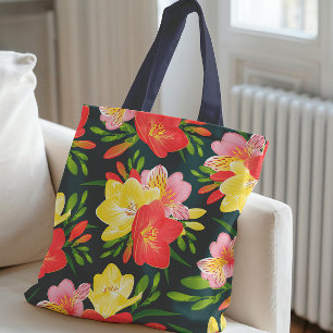 Levendig tropisch bloemenpatroon draagtas
