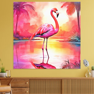 Levendig Tropisch Flamingo Glow Design Canvas Afdruk