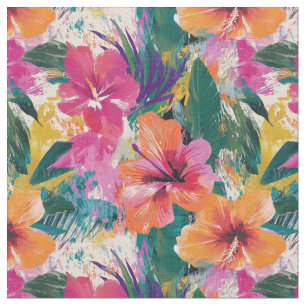 Levendig Tropisch Hibiscus Abstract weefsel Stof