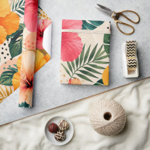Levendig Tropisch Hibiscus Bloemmotief Naadloos Pa Cadeaupapier