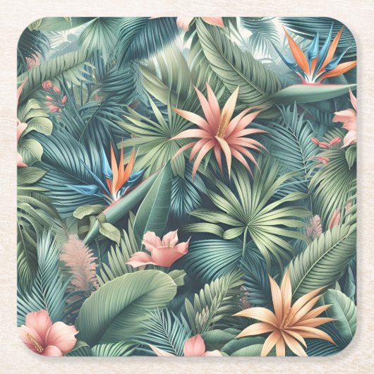 Levendig tropisch Oerwoud Vierkante Kartonnen Onderzetter (Voorkant)