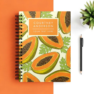 Levendig Tropisch Papaja Fruit en Blad Patroon Notitieboek