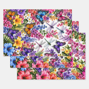 Levendig Tropisch Vlinder & Libelle Bloemstuk Inpakpapier Vel