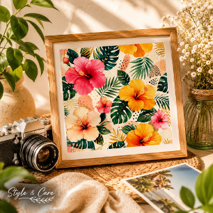 Levendig Tropische Hibiscus Bloemige Naadloos Patr Foto Afdruk