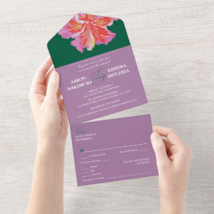 Levendig Tropische Hibiscus Zomer Huwelijk All In One Uitnodiging