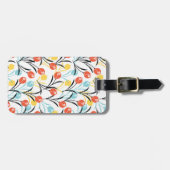 Levendig Tulp Patroon Bloemen Design op Wit Bagagelabel (Voorkant horizontaal)