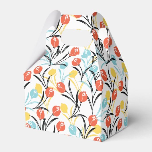 Levendig Tulp Patroon Bloemen Design op Wit Bedankdoosjes (Achterkant)
