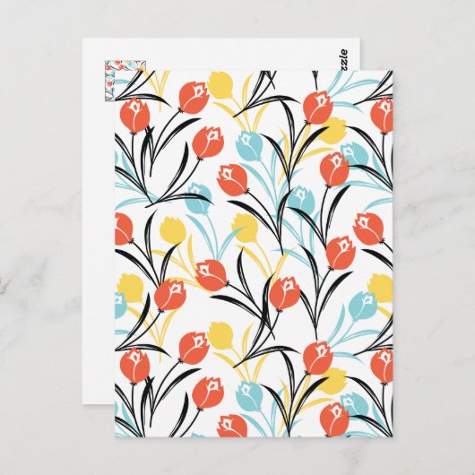 Levendig Tulp Patroon Bloemen Design op Wit Briefkaart (Voorkant / Achterkant)