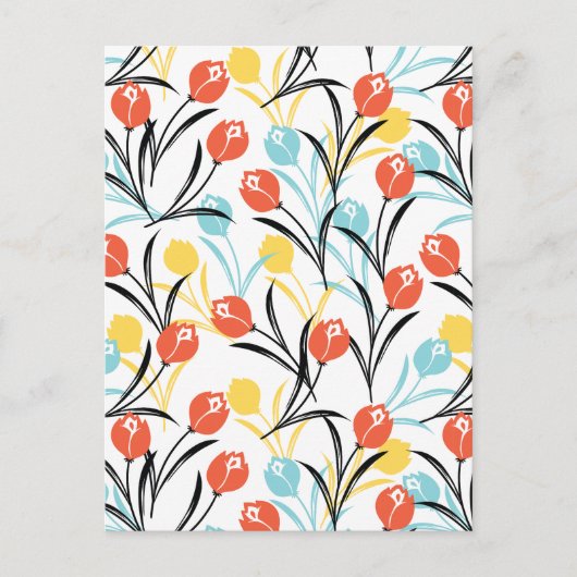 Levendig Tulp Patroon Bloemen Design op Wit Briefkaart (Voorkant)