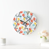 Levendig Tulp Patroon Bloemen Design op Wit Grote Klok (Huis)