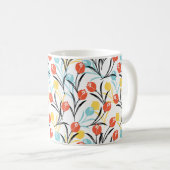 Levendig Tulp Patroon Bloemen Design op Wit Koffiemok (Voorkant rechts)