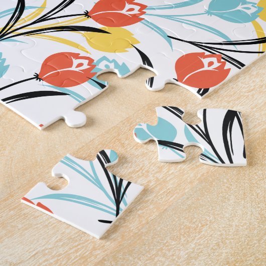 Levendig Tulp Patroon Bloemen Design op Wit Legpuzzel (Zijkant)