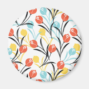 Levendig Tulp Patroon Bloemen Design op Wit Magneet
