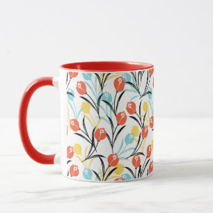 Levendig Tulp Patroon Bloemen Design op Wit Mok