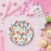 Levendig Tulp Patroon Bloemen Design op Wit Papieren Bordje (Feest)
