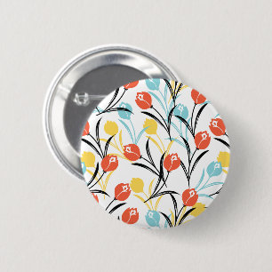 Levendig Tulp Patroon Bloemen Design op Wit Ronde Button 5,7 Cm