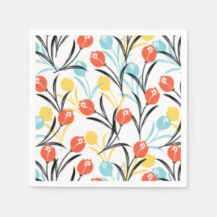 Levendig Tulp Patroon Bloemen Design op Wit Servet