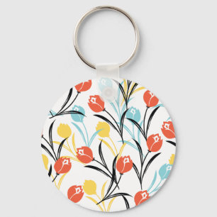 Levendig Tulp Patroon Bloemen Design op Wit Sleutelhanger