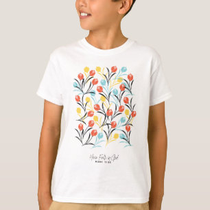 Levendig Tulp Patroon Bloemen Design op Wit T-shirt