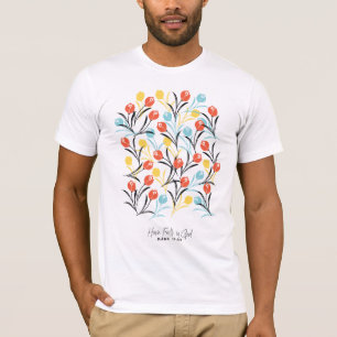 Levendig Tulp Patroon Bloemen Design op Wit T-shirt