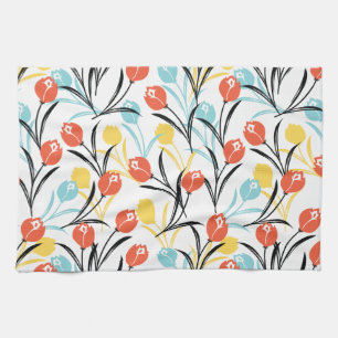 Levendig Tulp Patroon Bloemen Design op Wit Theedoek