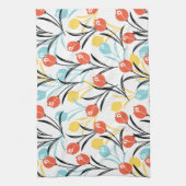 Levendig Tulp Patroon Bloemen Design op Wit Theedoek (Verticaal)
