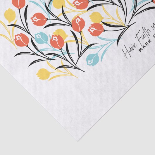 Levendig Tulp Patroon Bloemen Design op Wit Tissuepapier (Detail)