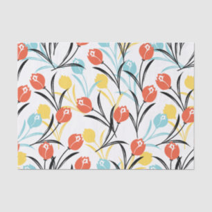 Levendig Tulp Patroon Bloemen Design op Wit Tissuepapier
