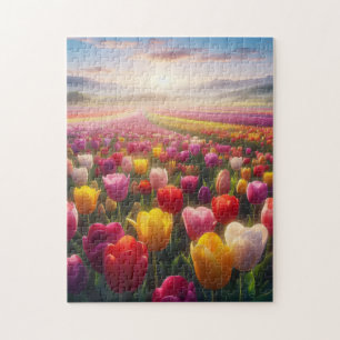 Levendig tulpenveld in volle bloei legpuzzel