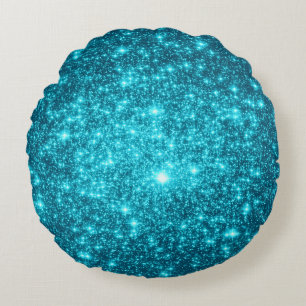 Levendig Turquoise Glitter Sterren Ronde Kussen