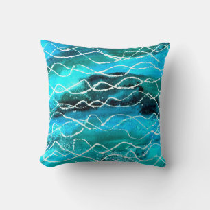 Levendig Turquoise, zwart, wit abstract design Kussen