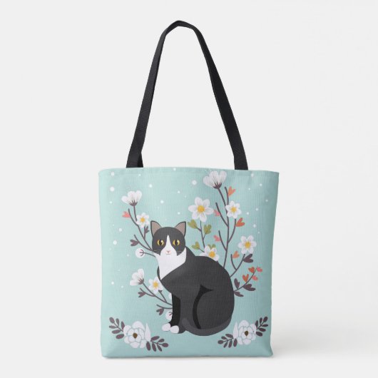 Levendig Tuxedo Cat in Flowers All-Over-Print Tas (Achterkant)