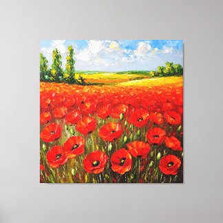 Levendig Veld van Bloeiende Rode Papavers Canvas Afdruk